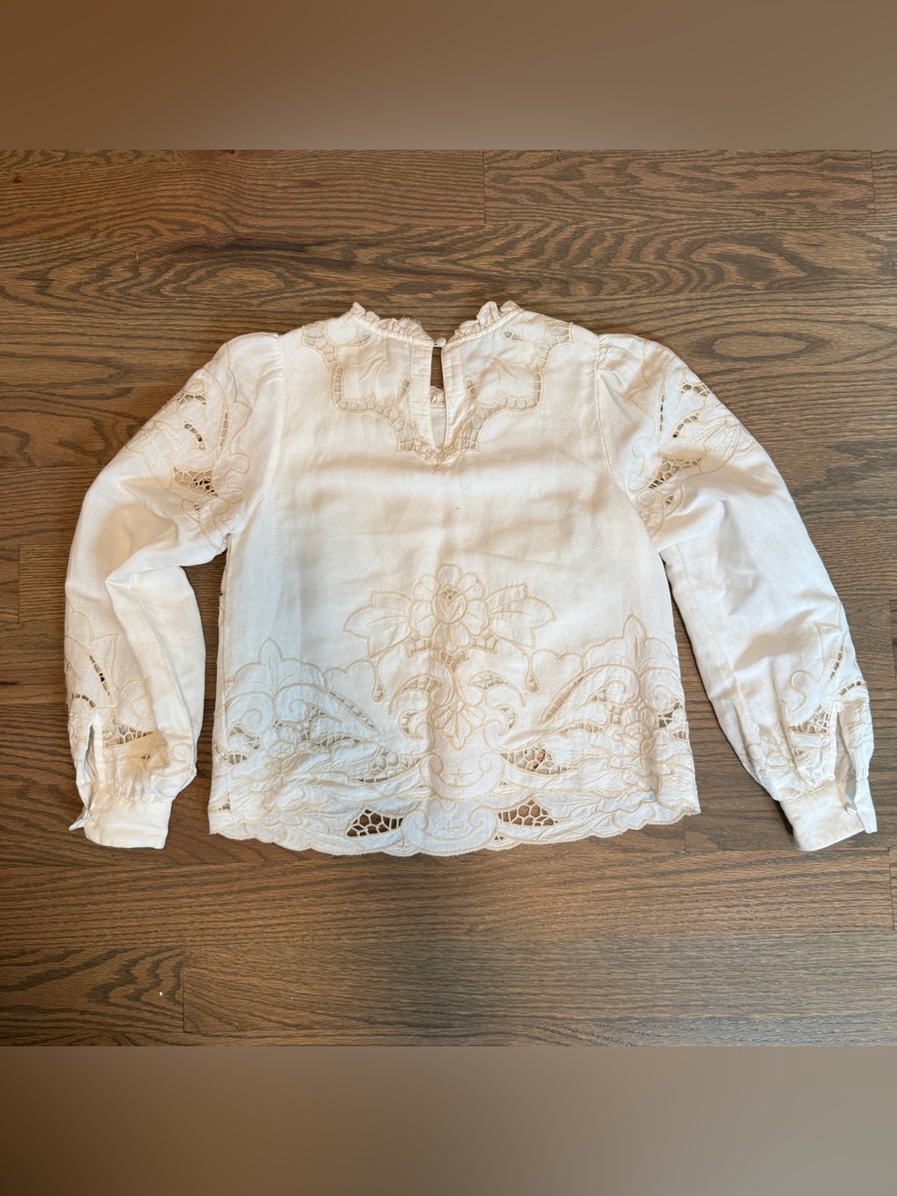 Anthropologie Linen Cotton Top Women XS Embroidered Eyelet Cutout Sézane Style - Picture 9 of 12
